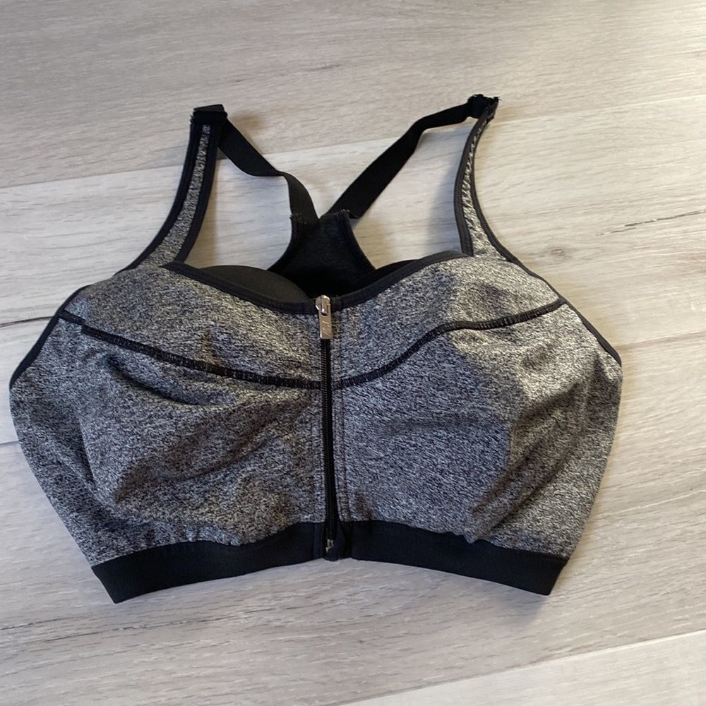 Victorias Secret Knockout Underwire High Impact Grey Marled Zipper Sprt Bra Nwot - Picture 2 of 5